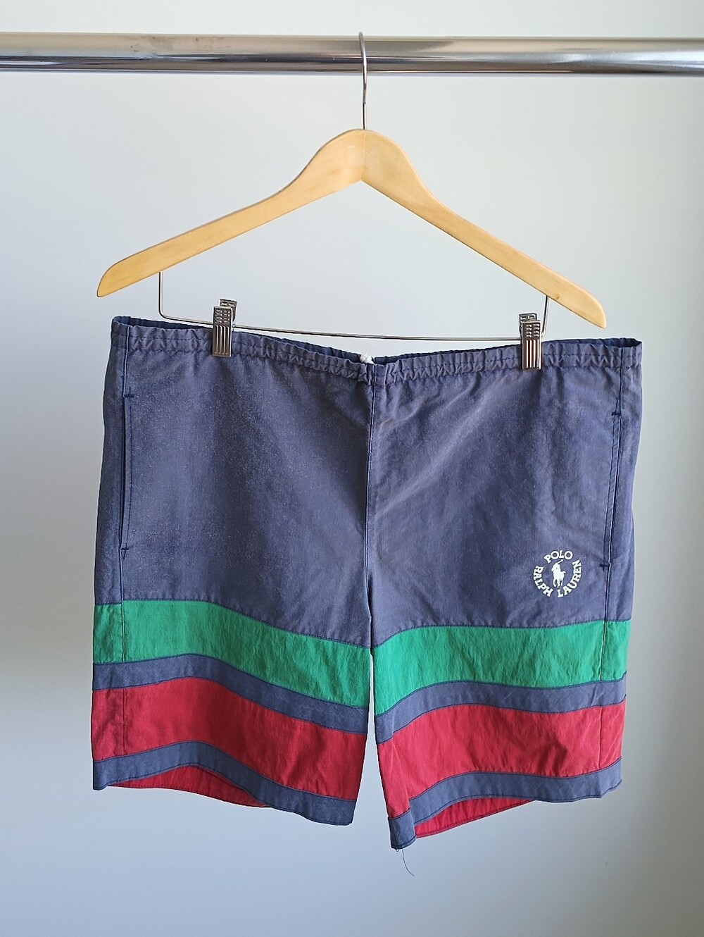VTG 90s Polo Ralph Lauren Shorts M 38 Crest Logo Colorblock Made in Canada